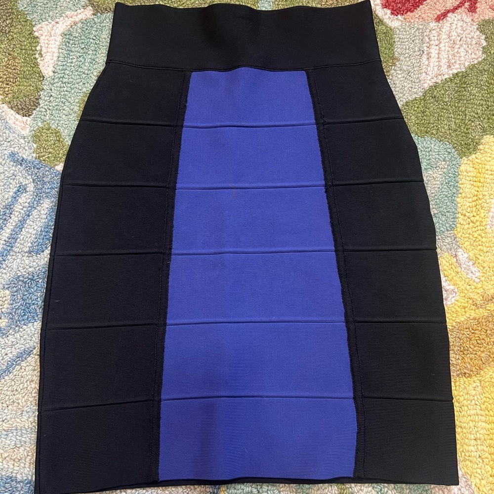 BCBGMaxAzria Black and Royal Blue Colorblock Pencil Skirt